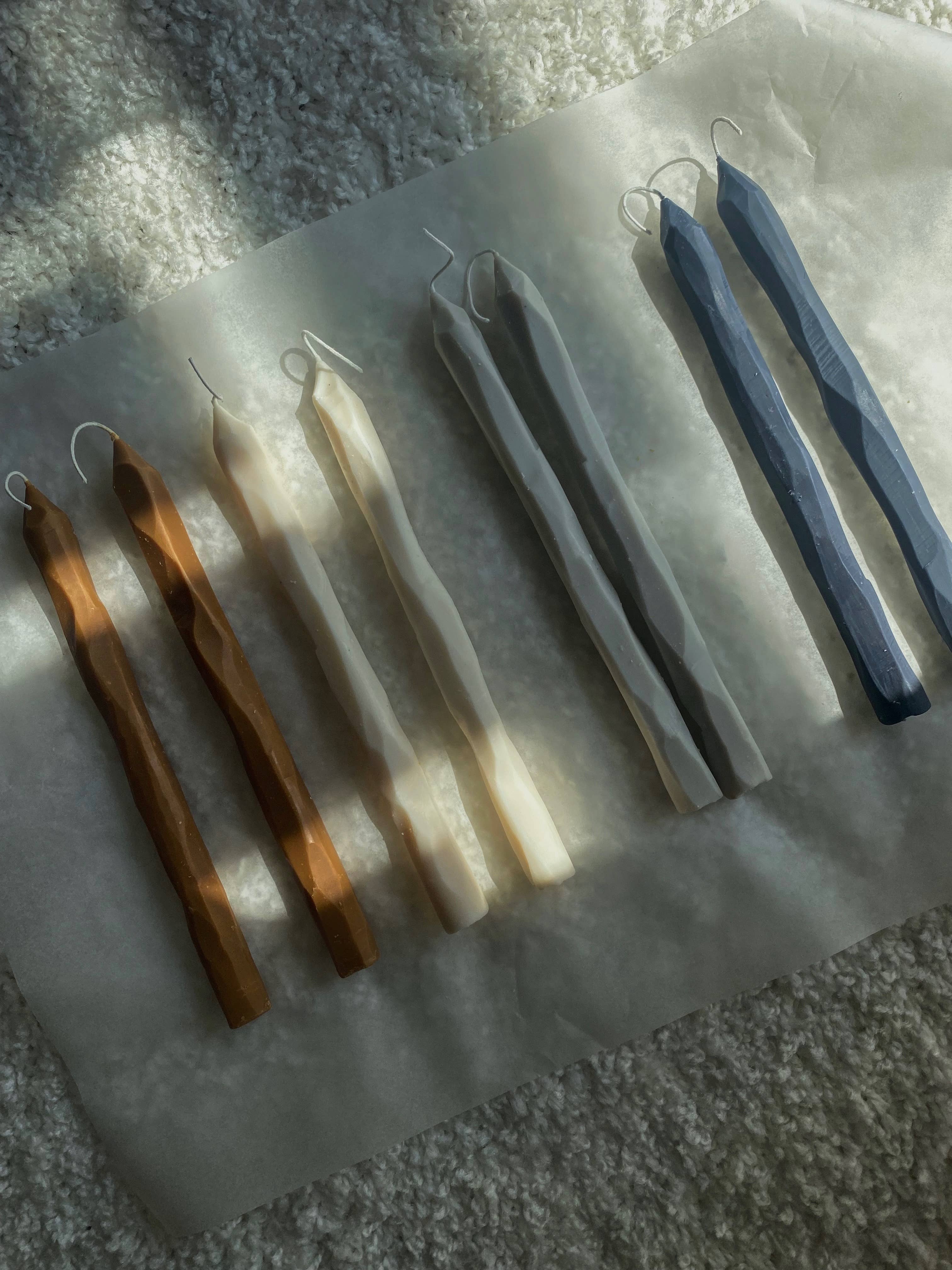 Hand Carved Candle sticks in Slate Grey