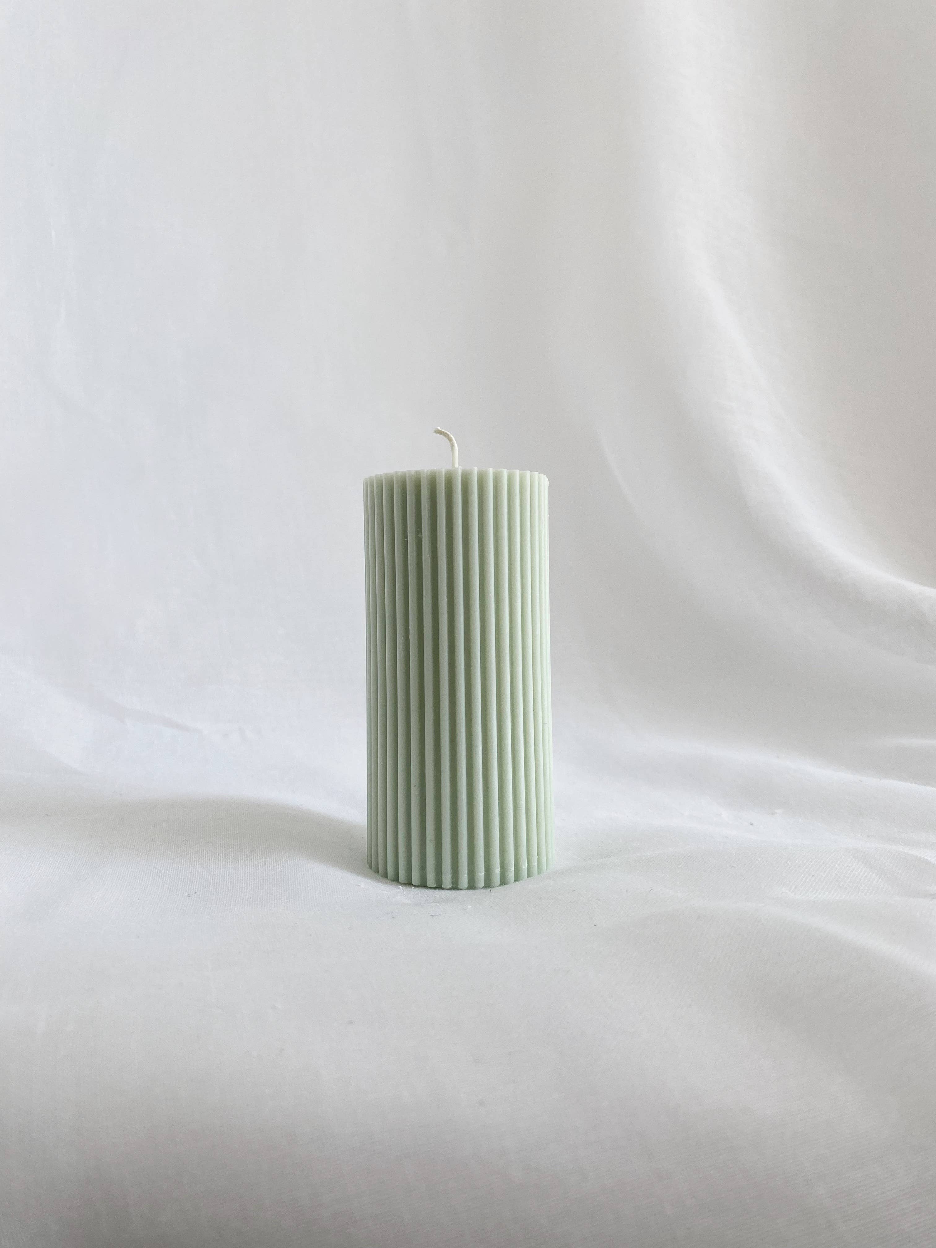 Small Ribbed Pillar Candle. Vegan, soy, small batch. Weddin