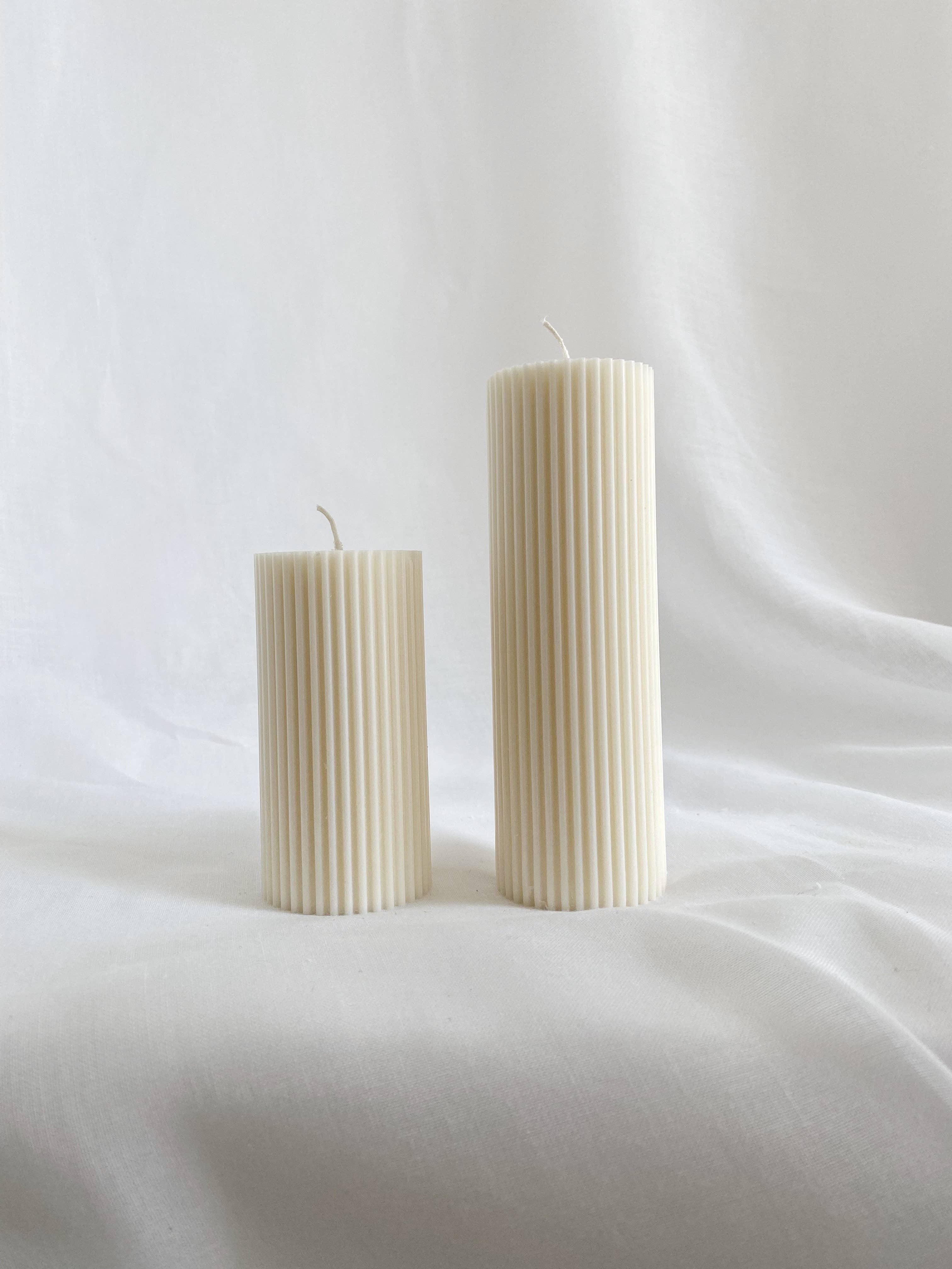 Medium Ribbed Pillar Candle. Vegan, soy, small batch. Weddin
